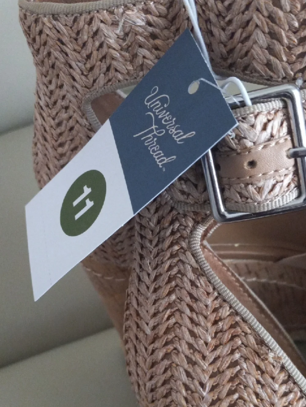 Universal Thread Tan Braided Espadrille Wedge Sandals with Ankle Buckle Size 11